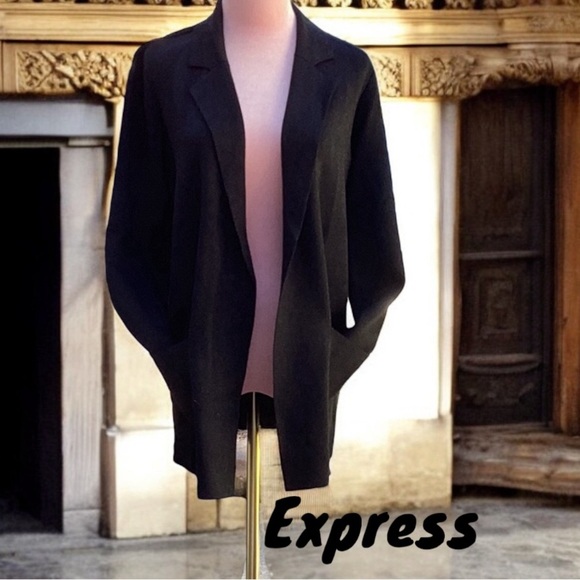 EXPRESS NWT WOMENS BLACK SWEATER  JACKET BLAZER ALL OVER SHIMMER SMALL OVERSIZED - Picture 1 of 8